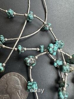 Vintage Navajo Turquoise Nugget Liquid Sterling Silver Necklace 21 29g #270