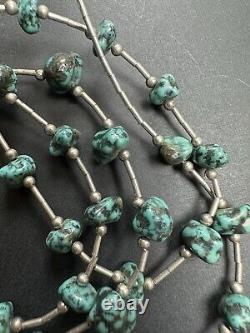 Vintage Navajo Turquoise Nugget Liquid Sterling Silver Necklace 21 29g #270