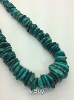 Vintage Navajo Turquoise Nugget Sterling Silver Bead Necklace