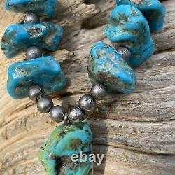 Vintage Navajo Turquoise Nuggets Silver Necklace Native American Jewelry 19 L