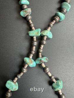 Vintage Navajo Turquoise Silver Bench Bead Heishi Bead Necklace 25 47g #299
