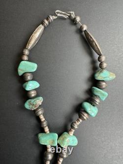 Vintage Navajo Turquoise Silver Bench Bead Heishi Bead Necklace 25 47g #299