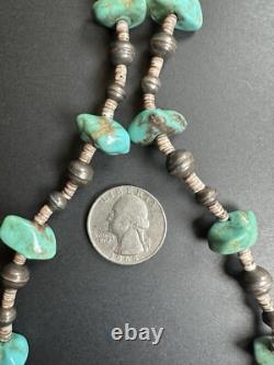 Vintage Navajo Turquoise Silver Bench Bead Heishi Bead Necklace 25 47g #299