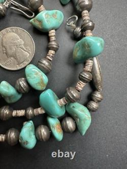 Vintage Navajo Turquoise Silver Bench Bead Heishi Bead Necklace 25 47g #299