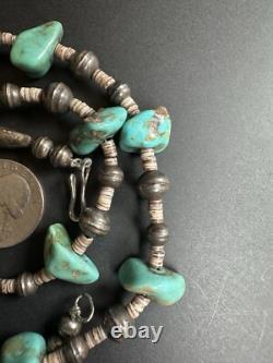 Vintage Navajo Turquoise Silver Bench Bead Heishi Bead Necklace 25 47g #299