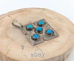 Vintage Navajo Turquoise Silver Pendant Handmade NA Retro Jewelry