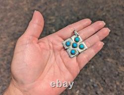Vintage Navajo Turquoise Silver Pendant Handmade NA Retro Jewelry
