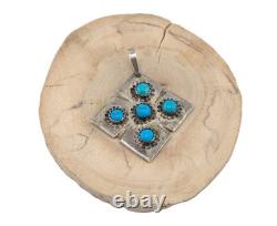 Vintage Navajo Turquoise Silver Pendant Handmade NA Retro Jewelry