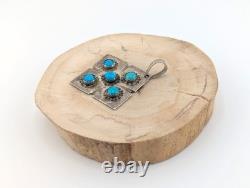 Vintage Navajo Turquoise Silver Pendant Handmade NA Retro Jewelry