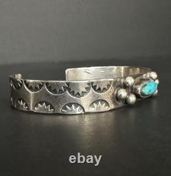 Vintage Navajo Turquoise Stamped COIN Silver Cuff Bracelet 6 SIGNED DB #192