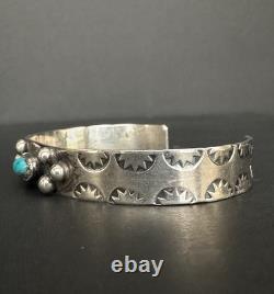 Vintage Navajo Turquoise Stamped COIN Silver Cuff Bracelet 6 SIGNED DB #192