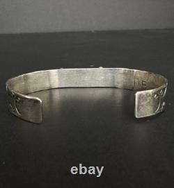 Vintage Navajo Turquoise Stamped COIN Silver Cuff Bracelet 6 SIGNED DB #192