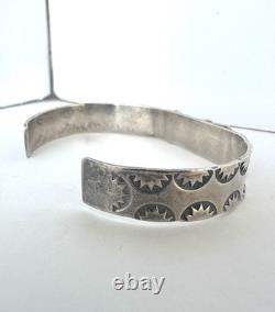 Vintage Navajo Turquoise Stamped COIN Silver Cuff Bracelet 6 SIGNED DB #192