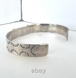 Vintage Navajo Turquoise Stamped COIN Silver Cuff Bracelet 6 SIGNED DB #192