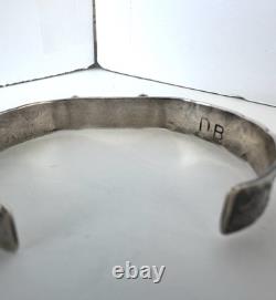 Vintage Navajo Turquoise Stamped COIN Silver Cuff Bracelet 6 SIGNED DB #192