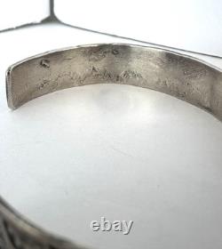 Vintage Navajo Turquoise Stamped COIN Silver Cuff Bracelet 6 SIGNED DB #192
