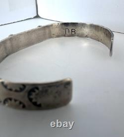 Vintage Navajo Turquoise Stamped COIN Silver Cuff Bracelet 6 SIGNED DB #192