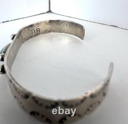 Vintage Navajo Turquoise Stamped COIN Silver Cuff Bracelet 6 SIGNED DB #192