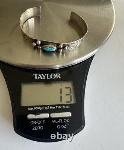Vintage Navajo Turquoise Stamped COIN Silver Cuff Bracelet 6 SIGNED DB #192