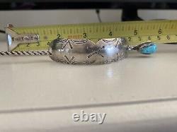 Vintage Navajo Turquoise Sterling Hair Stick Comb Barrette Jewelry Signed