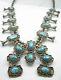 Vintage Navajo Turquoise Sterling Silver Bench Bead Squash Blossom Necklace