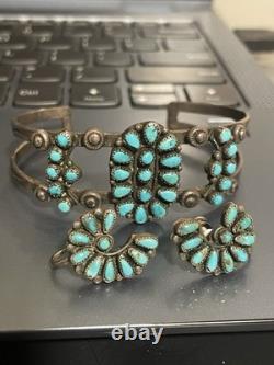 Vintage Navajo Turquoise Sterling Silver Bracelet & Earrings! Nice Set