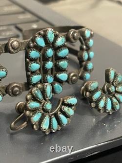 Vintage Navajo Turquoise Sterling Silver Bracelet & Earrings! Nice Set