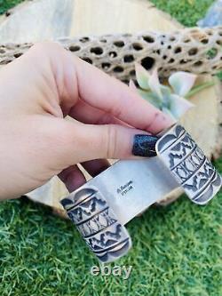 Vintage Navajo Turquoise & Sterling Silver Hand Stamped Cuff Bracelet