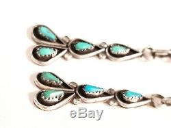 Vintage Navajo Turquoise & Sterling Silver LONG Dangle Drop Earrings 925 Pierced