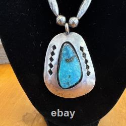 Vintage Navajo Turquoise Sterling Silver Necklace-Native American Jewelry