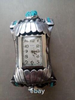 Vintage Navajo Turquoise Sterling Silver Watch Bracelet Les Baker