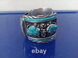 Vintage Navajo Turquoise Sterling Silver Watch Bracelet Les Baker