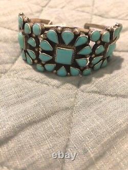 Vintage Navajo Turquoise TRIPLE Squash Blossom Sterling Silver Signed Bracelet