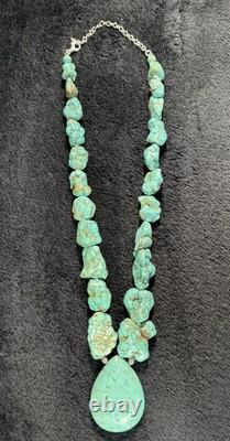 Vintage Navajo Turquoise chunky necklace with 925 ATI Sterling Silver 105+ Grams