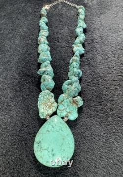 Vintage Navajo Turquoise chunky necklace with 925 ATI Sterling Silver 105+ Grams