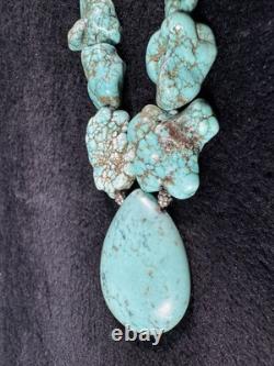Vintage Navajo Turquoise chunky necklace with 925 ATI Sterling Silver 105+ Grams