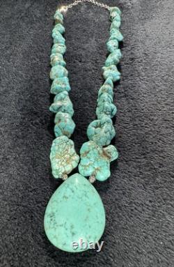 Vintage Navajo Turquoise chunky necklace with 925 ATI Sterling Silver 105+ Grams