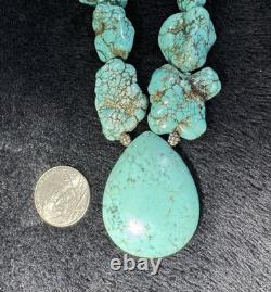 Vintage Navajo Turquoise chunky necklace with 925 ATI Sterling Silver 105+ Grams