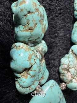 Vintage Navajo Turquoise chunky necklace with 925 ATI Sterling Silver 105+ Grams