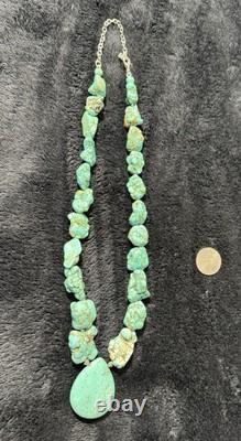 Vintage Navajo Turquoise chunky necklace with 925 ATI Sterling Silver 105+ Grams