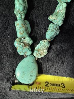 Vintage Navajo Turquoise chunky necklace with 925 ATI Sterling Silver 105+ Grams