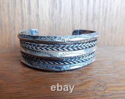 Vintage Navajo Twist Triple Stamped Sterling Silver Cuff Bracelet