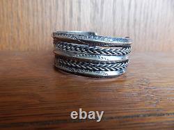 Vintage Navajo Twist Triple Stamped Sterling Silver Cuff Bracelet