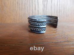 Vintage Navajo Twist Triple Stamped Sterling Silver Cuff Bracelet