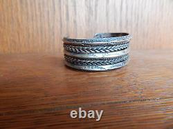 Vintage Navajo Twist Triple Stamped Sterling Silver Cuff Bracelet