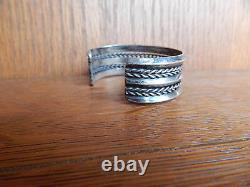 Vintage Navajo Twist Triple Stamped Sterling Silver Cuff Bracelet