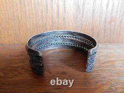 Vintage Navajo Twist Triple Stamped Sterling Silver Cuff Bracelet