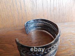 Vintage Navajo Twist Triple Stamped Sterling Silver Cuff Bracelet