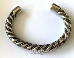 Vintage Navajo Twisted Rope Of Round Stock Tribal Bangle Bracelet Cuff Sterling