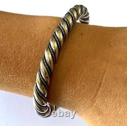 Vintage Navajo Twisted Rope Of Round Stock Tribal Bangle Bracelet Cuff Sterling